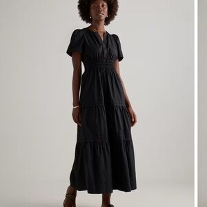 Quince 100% Organic Cotton Poplin Tiered‎ Maxi Dress Black XS